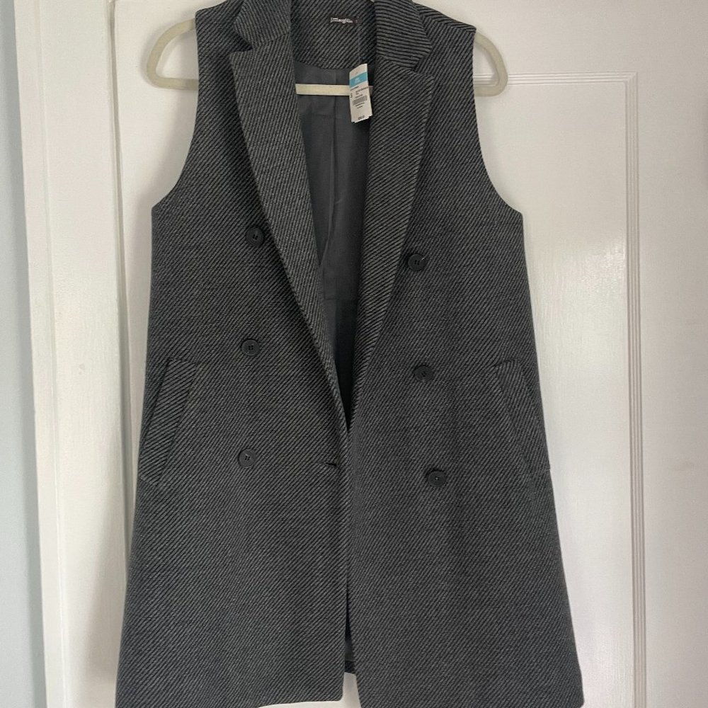 J. McLaughlin Nova Vest Gray Striped Double Breasted Sleeveless